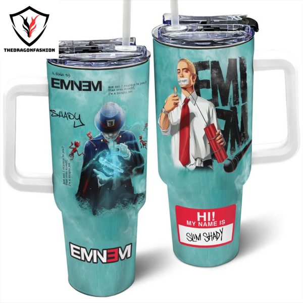 Eminem Hi My Name Is Slim Shady Design Tumbler With Handle And Straw