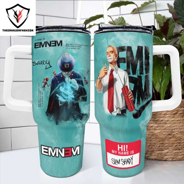 Eminem Hi My Name Is Slim Shady Design Tumbler With Handle And Straw