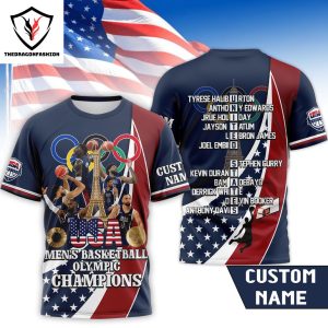 Personalized USA Men Basketball 2024 Olympic Champions Design 3D T-Shirt