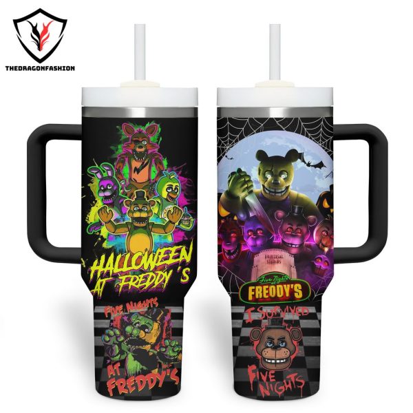 Halloween At Freddy Tumbler With Handle And Straw