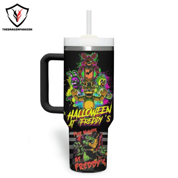 Halloween At Freddy Tumbler With Handle And Straw