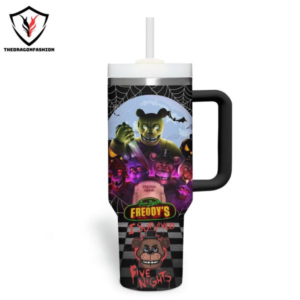 Halloween At Freddy Tumbler With Handle And Straw