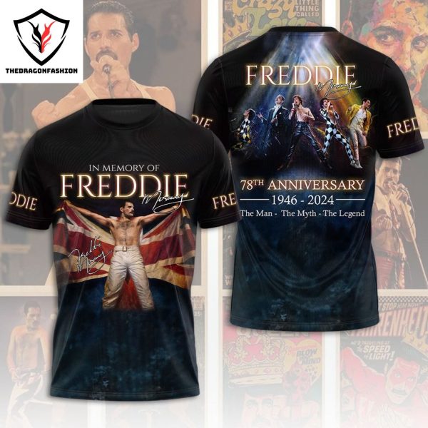 In Memory Of Freddie Mercury 78th Anniversary 1946-2024 The Man – The Myth – The Legend 3D T-Shirt