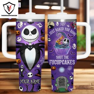 Personalized Jack Skellington Halloween Tumbler With Handle And Straw