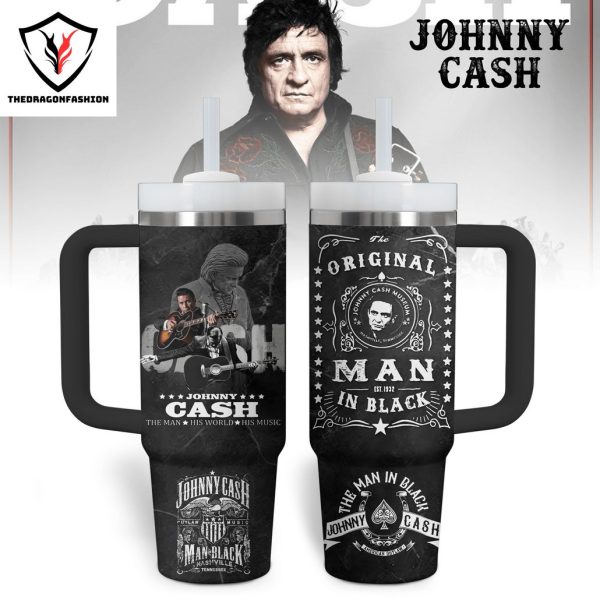 Johnny Cash The Man His World His Music Tumbler With Handle And Straw