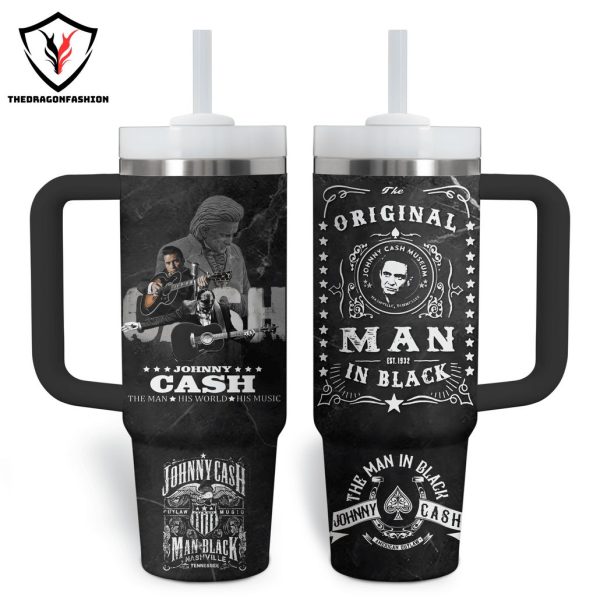 Johnny Cash The Man His World His Music Tumbler With Handle And Straw