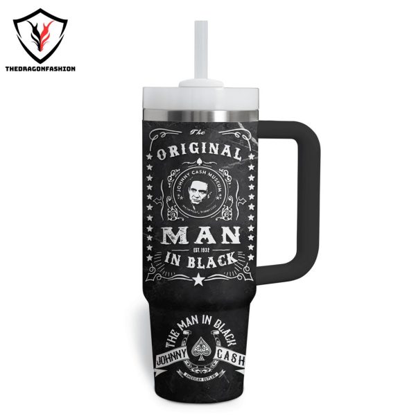 Johnny Cash The Man His World His Music Tumbler With Handle And Straw