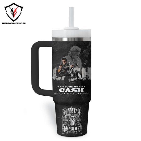 Johnny Cash The Man His World His Music Tumbler With Handle And Straw