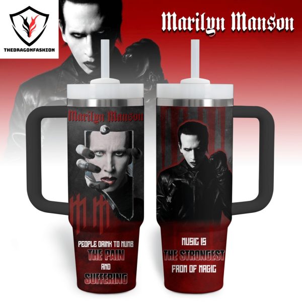 Marilyn Manson – People Drink To Numb The Pain And Suffering Tumbler With Handle And Straw