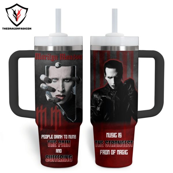 Marilyn Manson – People Drink To Numb The Pain And Suffering Tumbler With Handle And Straw