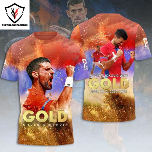 Novak Djokovic Gold 2008-2012-2020-2024 Signature 3D T-Shirt