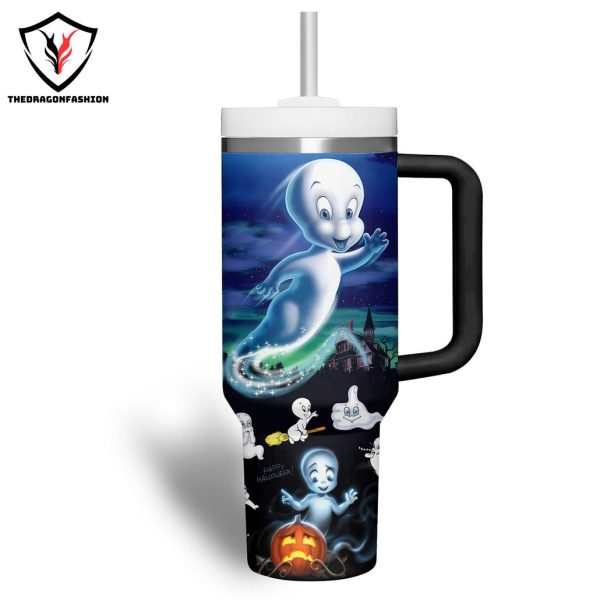 Personalized Casper Happy Halloween Design Tumbler With Handle And Straw