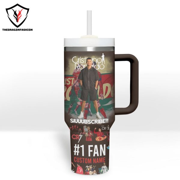 Personalized Cristiano Ronaldo Siuuubscribe Tumbler With Handle And Straw