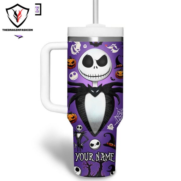 Personalized Jack Skellington Halloween Tumbler With Handle And Straw