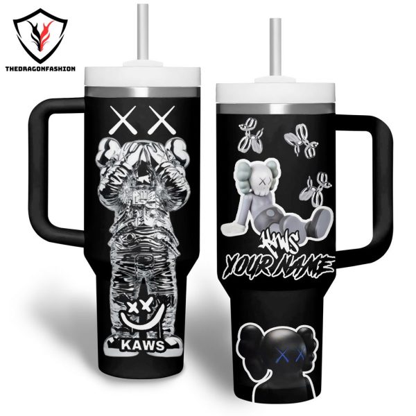 Personalized Kaws Design Tumbler With Handle And Straw