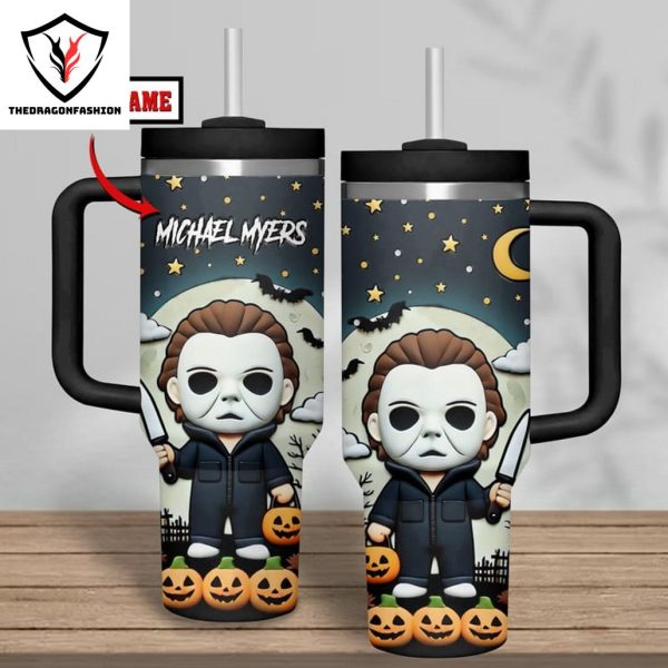 Personalized Michael Myers Halloween Tumbler With Handle And Straw