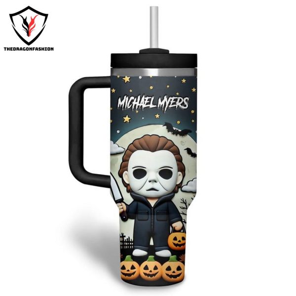 Personalized Michael Myers Halloween Tumbler With Handle And Straw