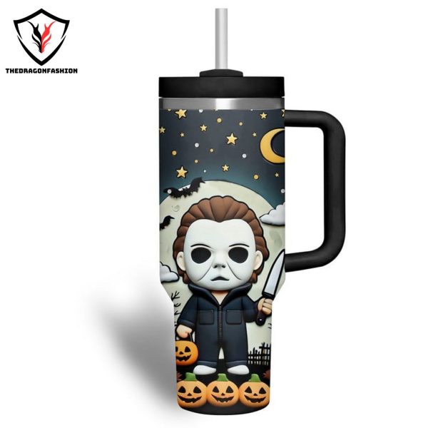 Personalized Michael Myers Halloween Tumbler With Handle And Straw