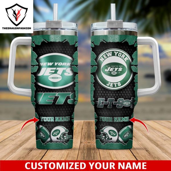 Personalized New York Jets Football Tumbler With Handle And Straw