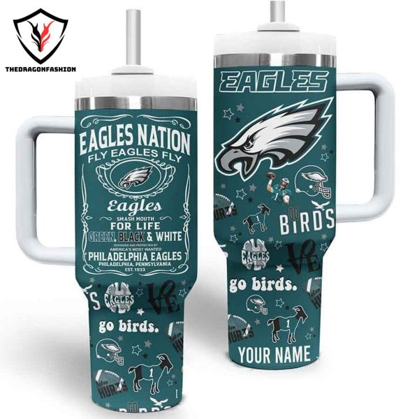 Personalized Philadelphia Eagles Fly Eagles Fly Tumbler With Handle And Straw