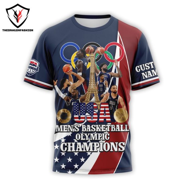 Personalized USA Men Basketball 2024 Olympic Champions Design 3D T-Shirt