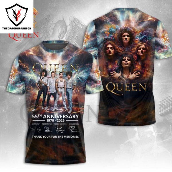 Queen Band 55th Anniversary 1970-2025 Signature Thank You For The Memories 3D T-Shirt