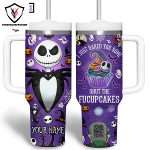 Personalized Jack Skellington Halloween Tumbler With Handle And Straw