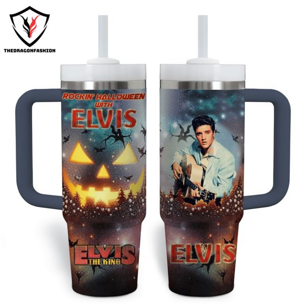 Rockin Halloween With Elvis Presley The King Tumbler With Handle And Straw