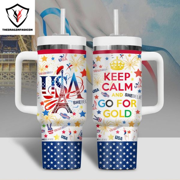 Team USA Keep Calm And Go For Gold Tumbler With Handle And Straw