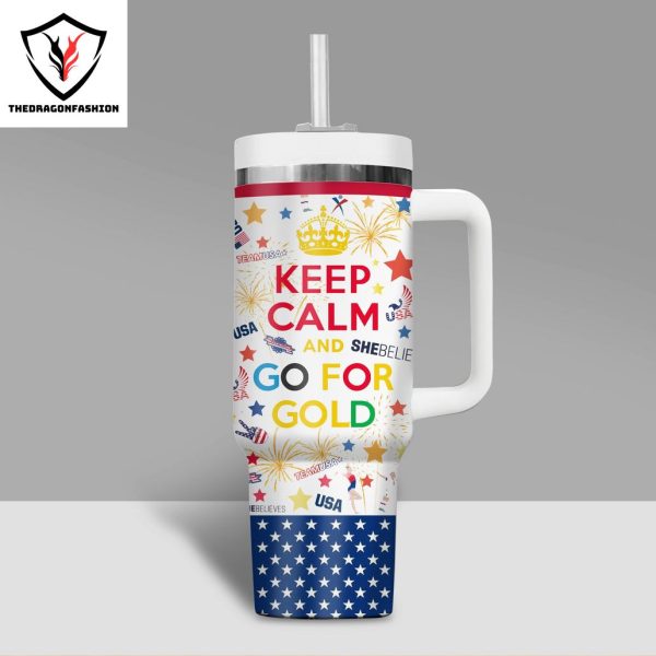 Team USA Keep Calm And Go For Gold Tumbler With Handle And Straw