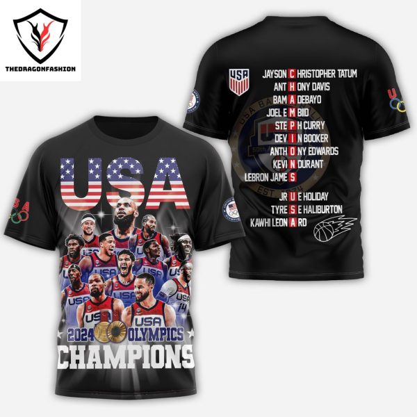 USA Men Basketball 2024 Olympic Champions Design 3D T-Shirt