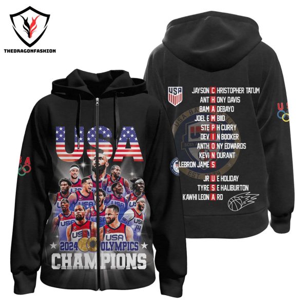 USA Men Basketball 2024 Olympic Champions Design Zip Hoodie