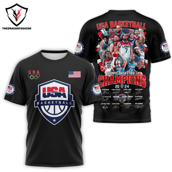 USA Men Basketball 2024 Olympic Champions Signature Design 3D T-Shirt