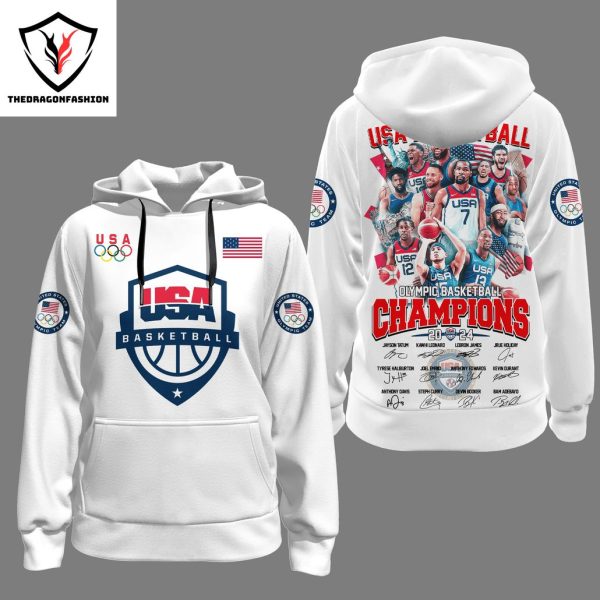 USA Men Basketball 2024 Olympic Champions Signature Design Hoodie – White