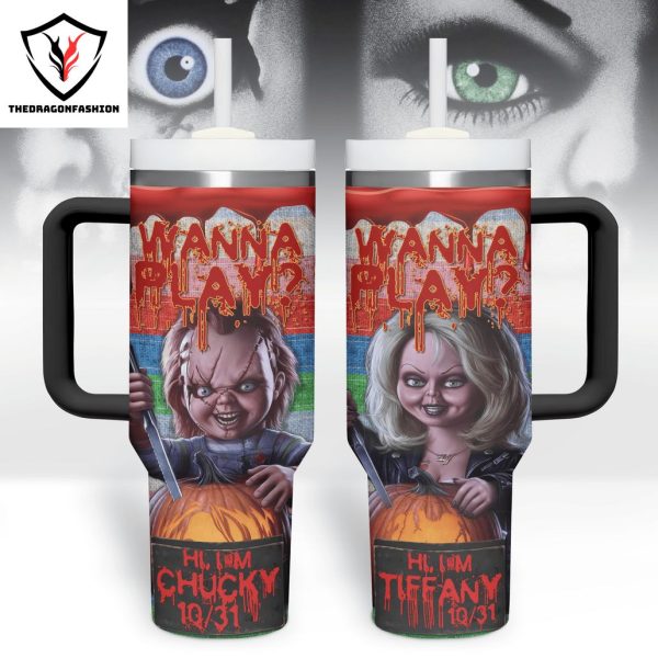 Wanna Play Hi Im Chucky 10-31 Tumbler With Handle And Straw