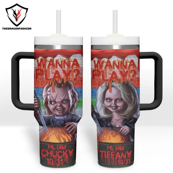 Wanna Play Hi Im Chucky 10-31 Tumbler With Handle And Straw