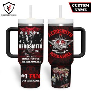 Aerosmith Rock & Roll 1970-2024 Signature Thank You For The Memories Tumbler With Handle And Straw