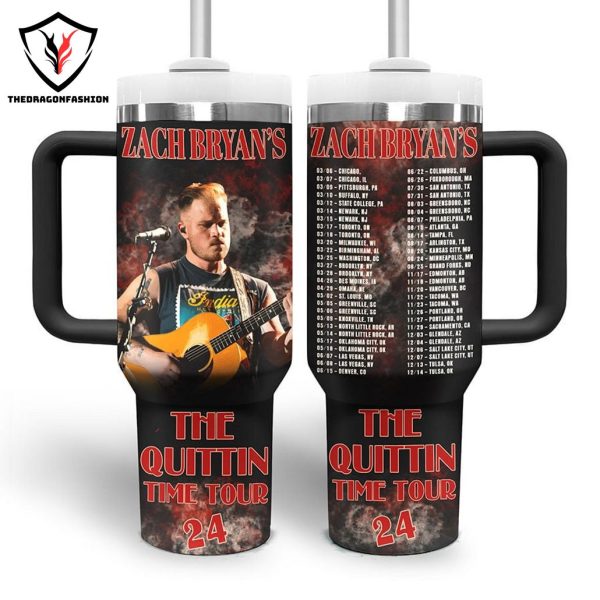 Zach Bryan The Quittin Time Tour 24 Tumbler With Handle And Straw