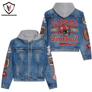 Alabama Crimson Tide Football Design Hooded Denim Jacket