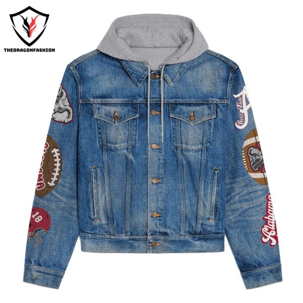 Alabama Crimson Tide Football Design Hooded Denim Jacket