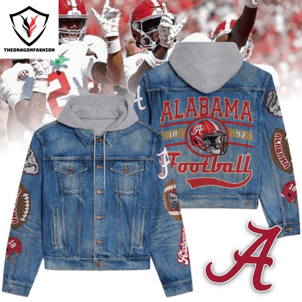 Alabama Crimson Tide Football Design Hooded Denim Jacket