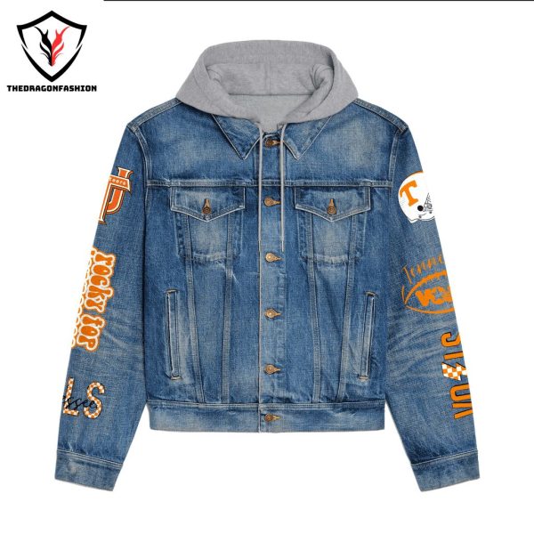 I Never Dreamed That One Day I D Become A Tennessee Volunteers Fan But Here I Am Killing It Hooded Denim Jacket