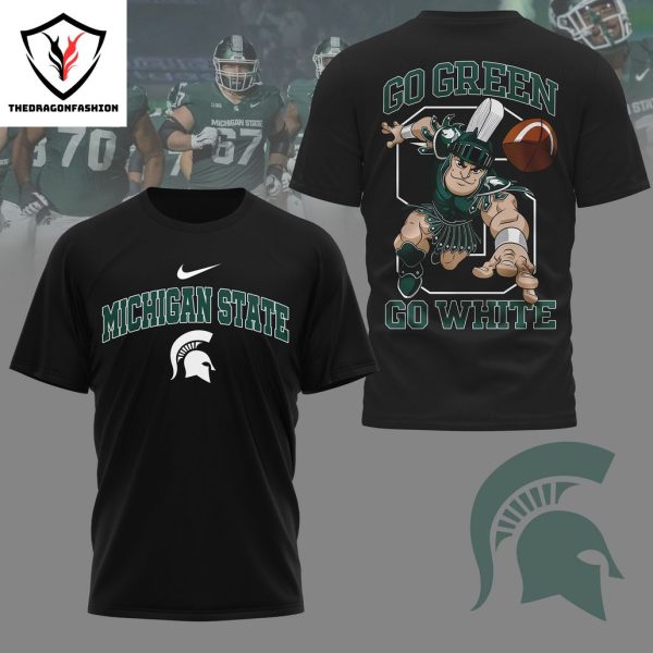 Michigan State Spartans Go Green Go White 3D T-Shirt – Black