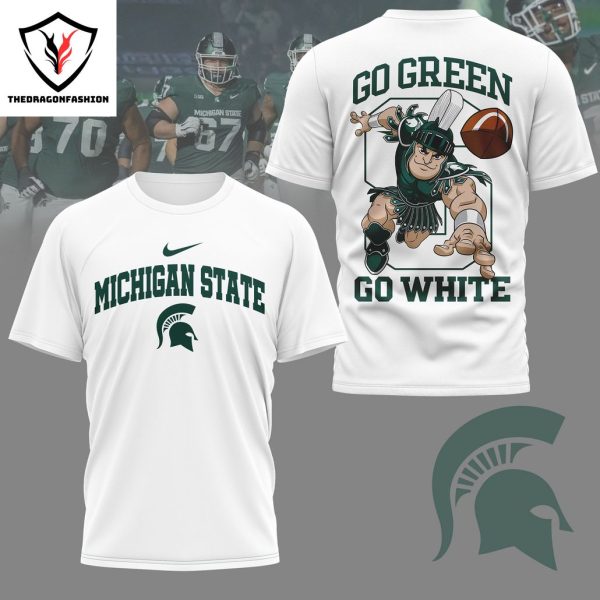 Michigan State Spartans Go Green Go White 3D T-Shirt – White