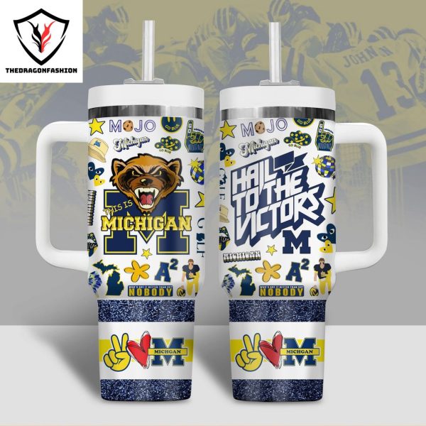 Michigan Wolverines Hail To The Victors Tumbler with handle and straw