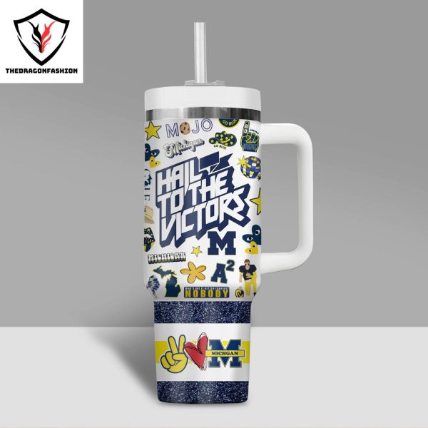 Michigan Wolverines Hail To The Victors Tumbler with handle and straw