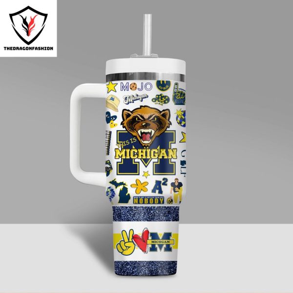 Michigan Wolverines Hail To The Victors Tumbler with handle and straw