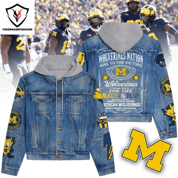 Michigan Wolverines – Wolverines Nation Hail To The Victors Hooded Denim Jacket