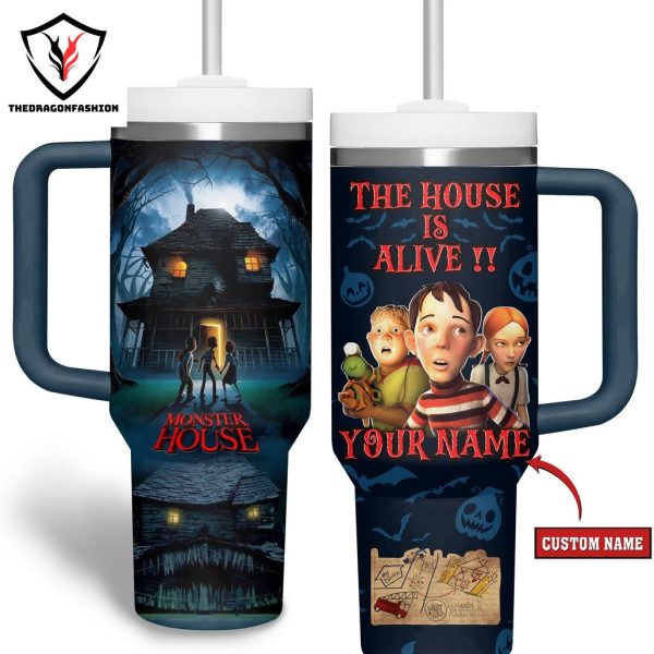 Personalized Monster House – The House Is Alive Tumbler With Handle And Straw