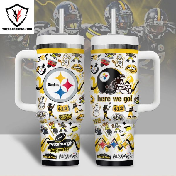 Pittsburgh Steelers Here We Go Tumbler With Handle And Straw